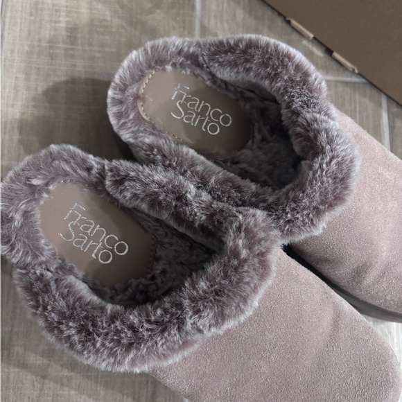 Franco Sarto Gray Fur-Trimmed Slippers - Picture 2 of 4